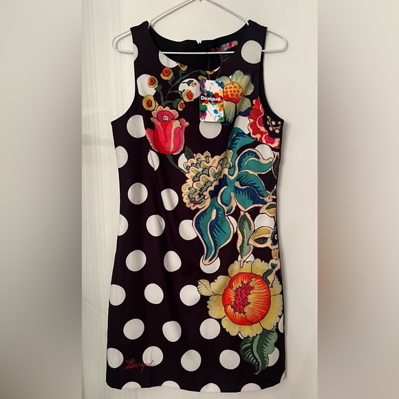 DESIGUAL 🌺 Woman Polka Dot & Floral Dess size 10 - Picture 3 of 12